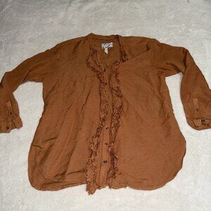 Women’s ANTHROPOLOGIE Pilcro Ruffled Placket Linen Blend Shirt Size large